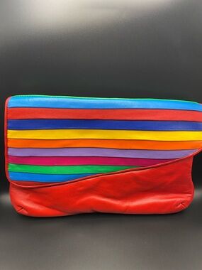 Vintage 70’s Brio Red and Rainbow Striped Italian Leather Crossbody